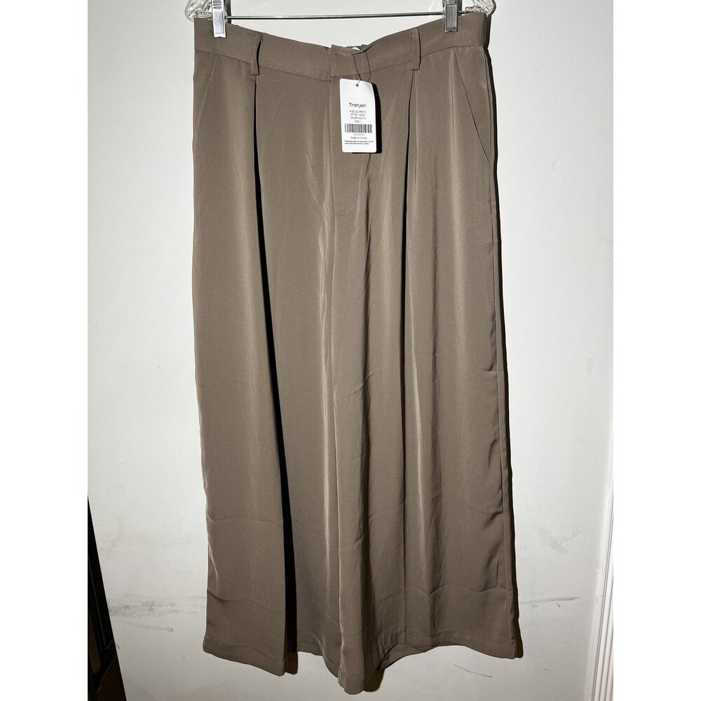 TRONJORI Women’s High Rise Wide Leg Pants Soft, Light Weight Tan Size L